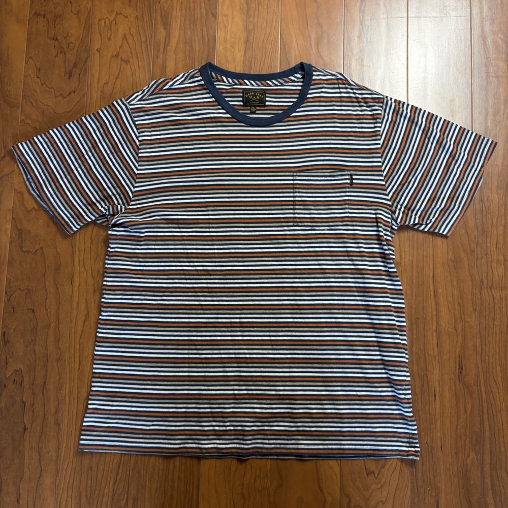 Dark Seas Division Mens XL Striped Pocket T-Shirt Navy Orange White Cotton Tee